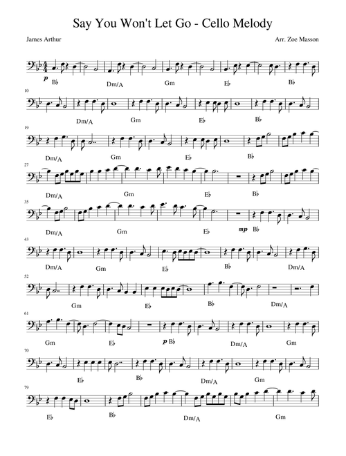 Say You Won't Let Go - Cello Melody 1