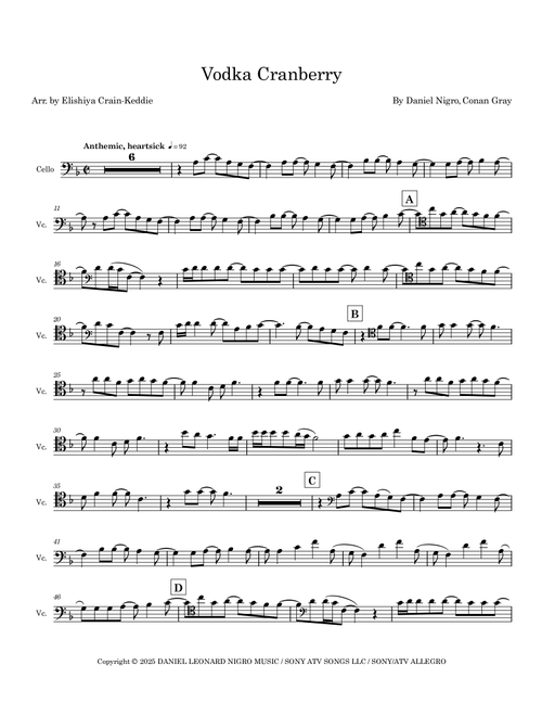 Vodka Cranberry (Arr. Elishiya Crain-Keddie) - Conan Gray (Cello Solo)