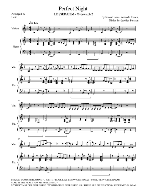 Perfect Night (Arr. Lufé) - Le Sserafim (Violin and Piano)