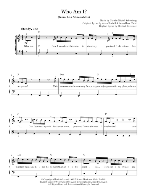 Who Am I? (from Les Miserables) - Boublil and Schonberg (Easy Piano)