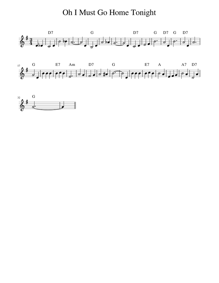 Oh I Must Go Home Tonight Sheet Music for Piano (Solo) Easy | MuseScore.com