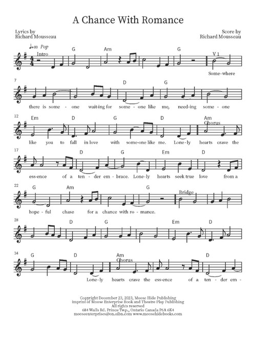 A Chance With Romance (Arr. Richard Mousseau) - Rick Moose (Guitar Chords-Lyrics)