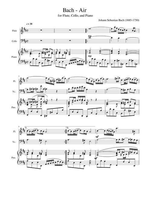Bach - Air, for Flute, Cello, and Piano