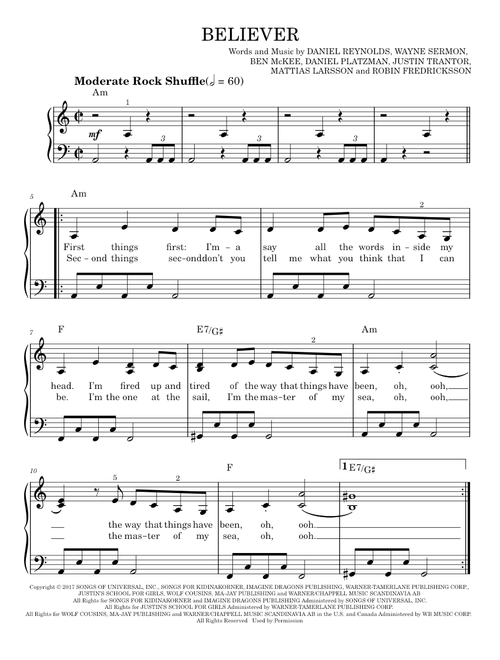 Believer - Imagine Dragons (Easy Piano)