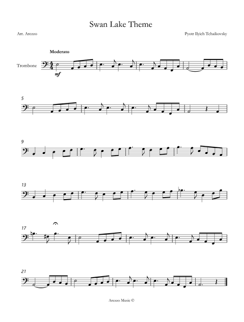 Tchaikovsky – Swan Lake (Theme) | Trombone Lead Sheet in A minor (Arr. Arezzo Music) (Trombone Solo)