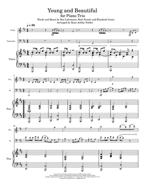 Young And Beautiful (Arr. Ryan Nobles) - Lana Del Ray (String Ensemble)