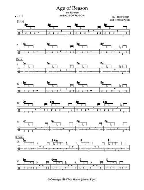 Age Of Reason (Arr. Rhys Lett) - John Farnham (Bass Tab)