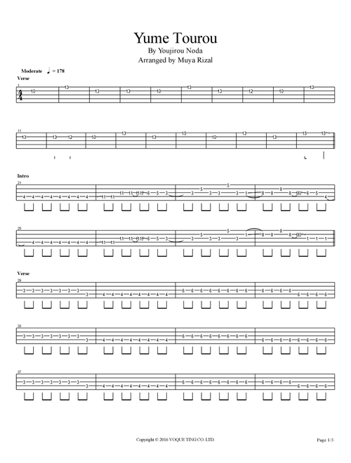 Yume Tourou (Arr. Muya Rizal) - Radwimps (Bass Tab)
