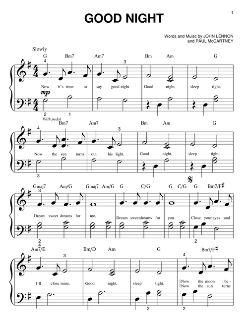 Good Night - The Beatles (Big Note Piano)
