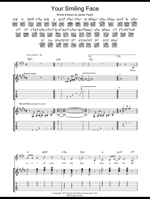 Your Smiling Face - James Taylor (Guitar Tab)