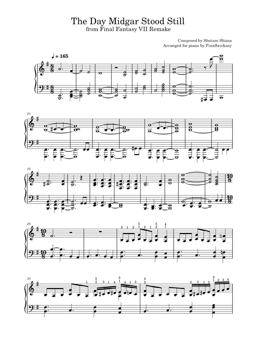 The Day Midgar Stood Still – Shotaro Shima Sheet Music for Piano