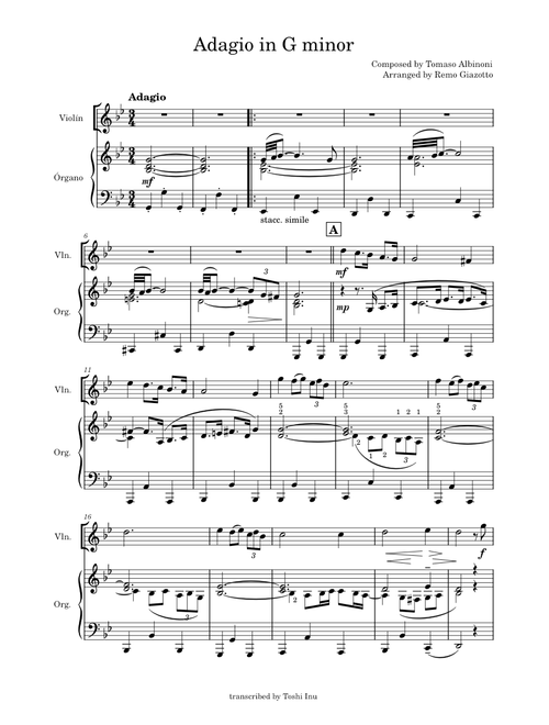 Adagio in g minor – Tomaso Albinoni Arranged by Remo Giazotto