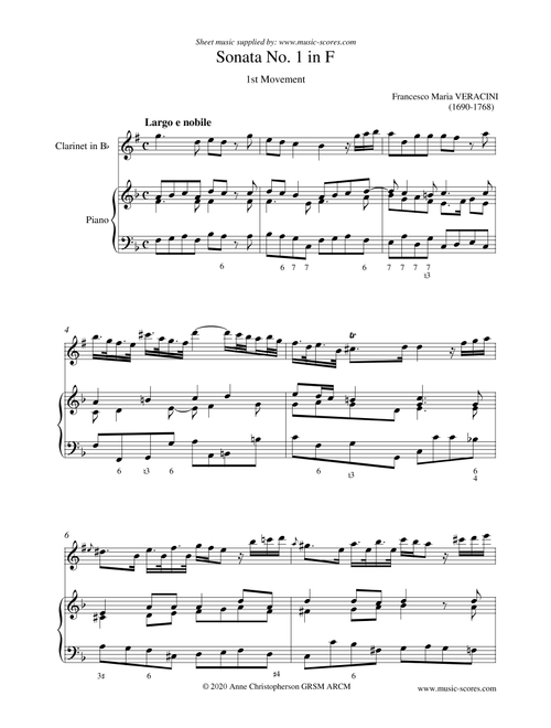 Veracini Largo - Clarinet and Piano (Arr. Anne Christopherson GRSM ARCM) - Veracini, Francesco Maria (Clarinet and Piano)