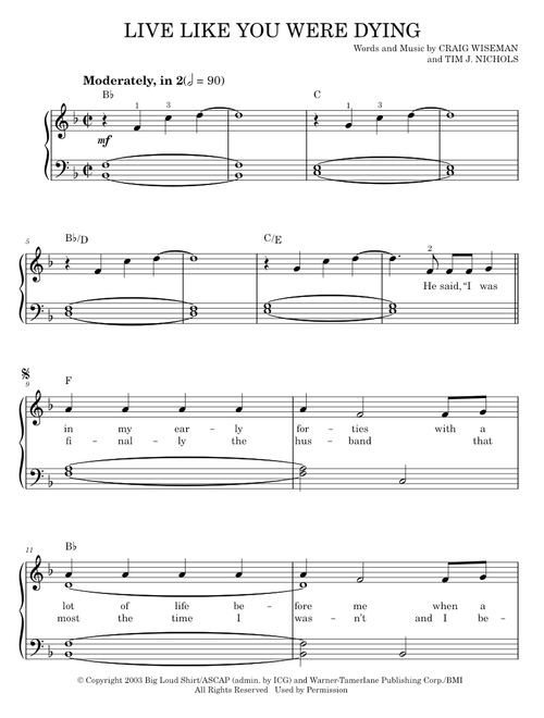 Live like you were dying - Tim McGraw (Easy Piano)
