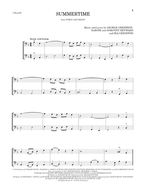 Summertime (from Porgy and Bess) - George Gershwin (Cello Duet)