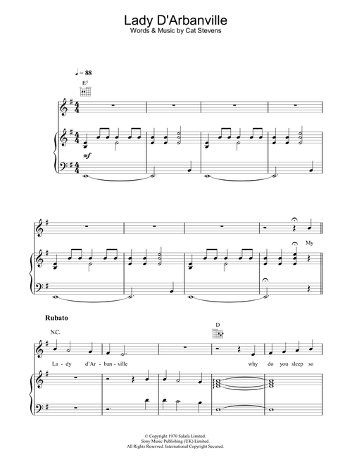 Lady D'Arbanville - Cat Stevens (Piano-Vocal-Guitar (Piano Accompaniment))
