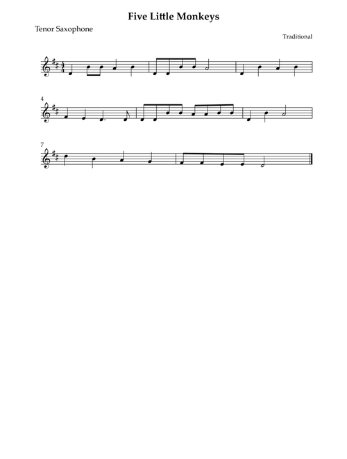Five Little Monkeys (Arr. Wesley S. SIlva) - Traditional (Tenor Sax Solo)