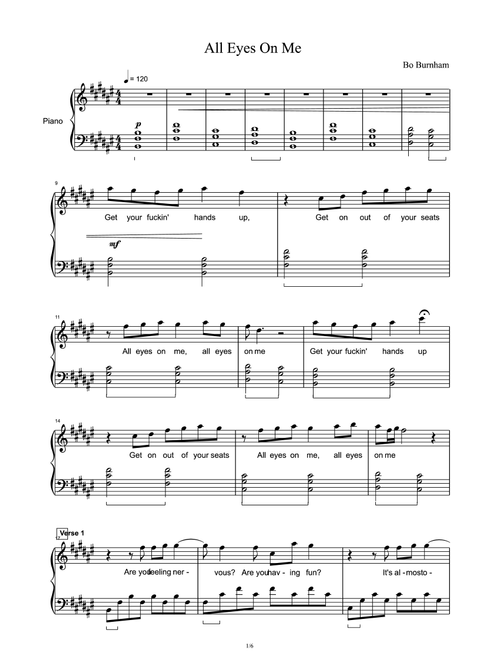 All Eyes On Me (Arr. Bo Burnham) (Piano Solo)