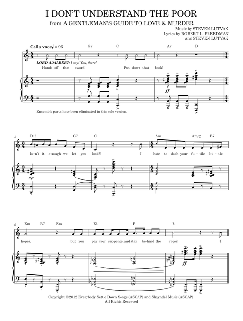 I Don't Understand The Poor - Steven Lutvak (Piano Vocal)