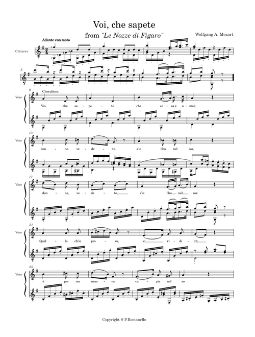 W.A.Mozart Voi che sapete chitarra e voce