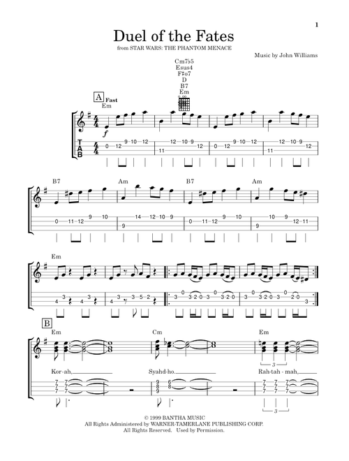 Duel Of The Fates (from Star Wars: The Phantom Menace) - John Williams (Easy Ukulele (with Tab))
