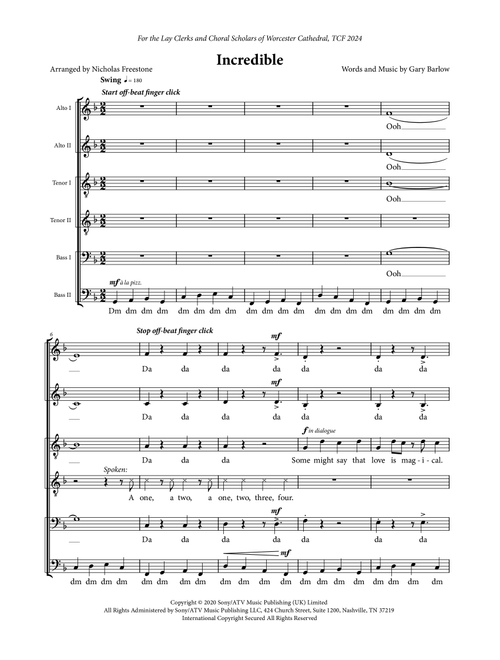 Incredible (Arr. Nicholas Freestone) - Gary Barlow (Choral, TTBB divisi)