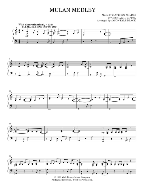 Mulan Medley - Matthew Wilder & David Zippel (Piano Solo)