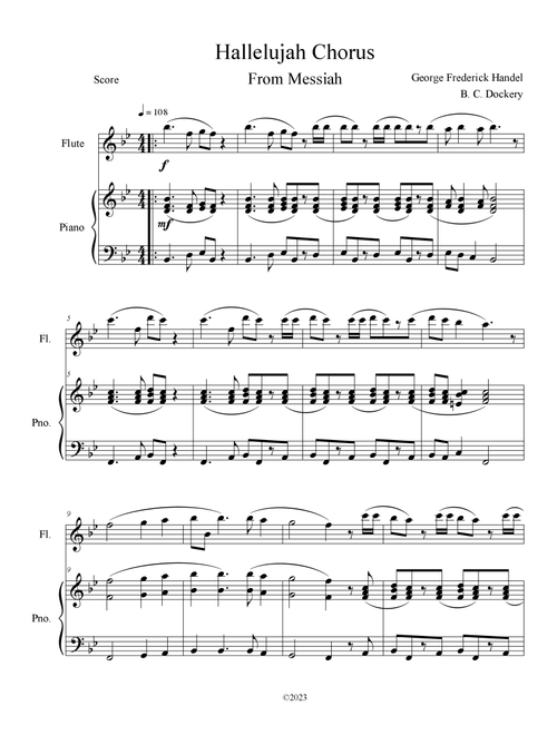Hallelujah Chorus from Messiah (Flute Solo with Piano Accompaniment) (Arr. B. C. Dockery) - George Frederick Handel (Flute and Piano)