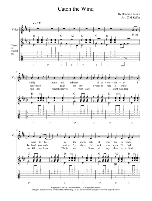Catch The Wind (Arr. Christy Kalfas) - Donovan (Guitar Tab)