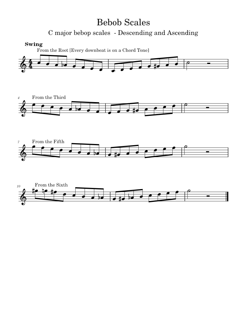 Bebop Scales C Major Bebop Scales Ascending and Descending Sheet music for Vocals Solo Musescore