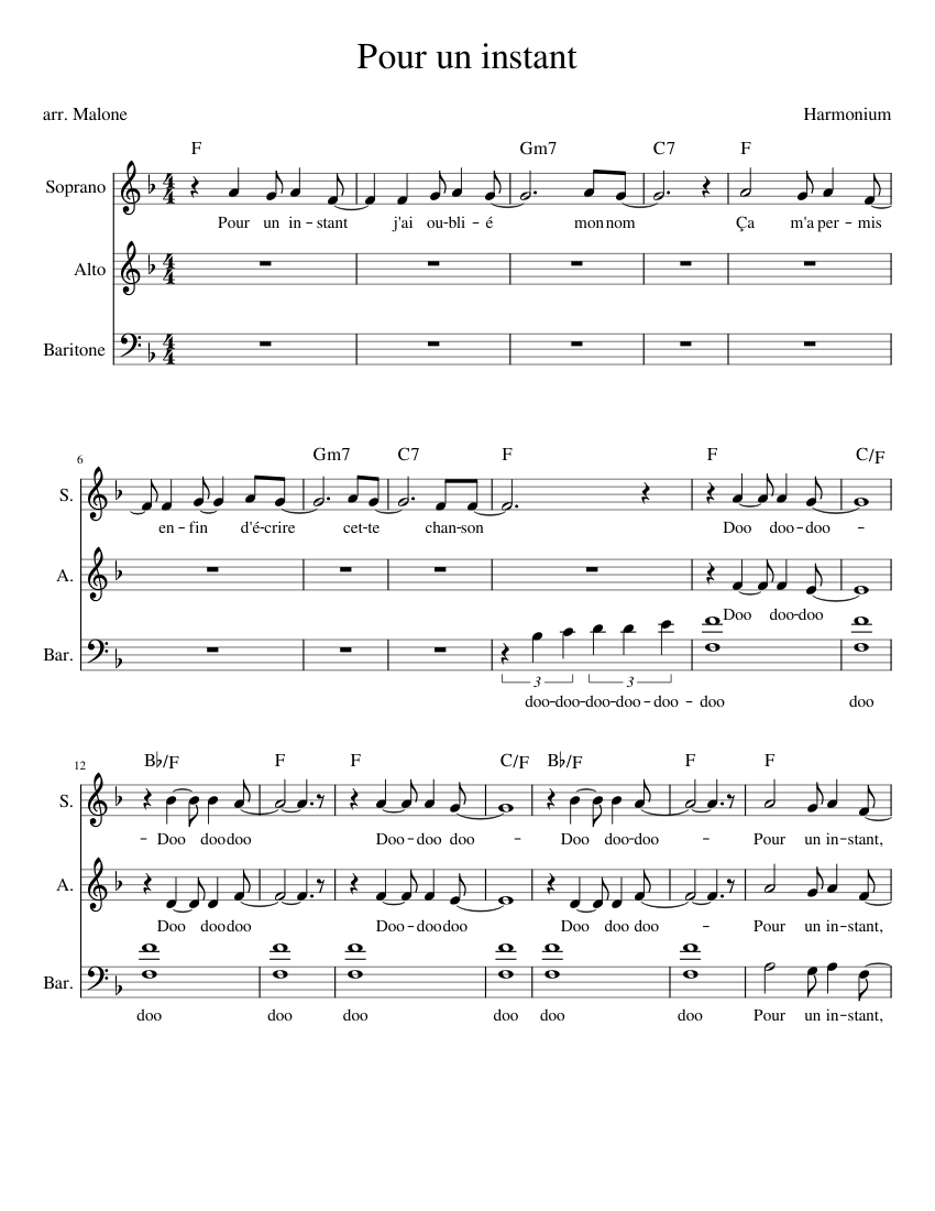 Pour un instant Harmonium (SAB) Sheet music for Soprano, Alto
