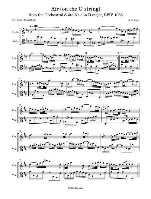 Air on the G String (J.S. Bach) - Violin & Viola Duet (Arr. Victor Magalhães) - J S Bach (Instrumental Duet)