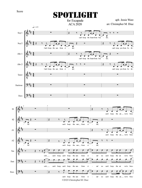 Spotlight (Arr. Christopher M. Diaz) - Jessie Ware (Choral, SATB)