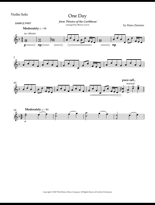 One Day (Arr. Sherry Lewis) - Hans Zimmer (Violin Solo)