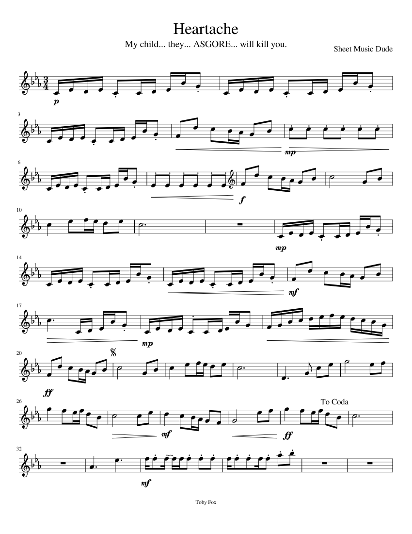 Trumpet/Clarinet Solo - Heartache Sheet Music for Trumpet in