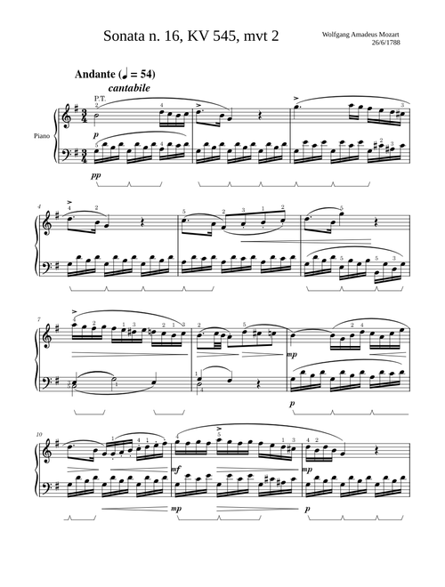 Mozart Sonata n.16, KV 545, 2nd Movement, Andante