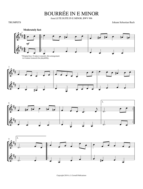 Bourrée in E Minor (from Lute Suite in E Minor) (Arr. Mark Phillips) - Johann Sebastian Bach (Trumpet Duet)