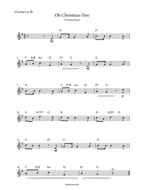 Oh Christmas Tree (O Tennenbaun) - Clarinet Bb (Arr. Jefferson Sini) - Anonimus (Clarinet Solo)