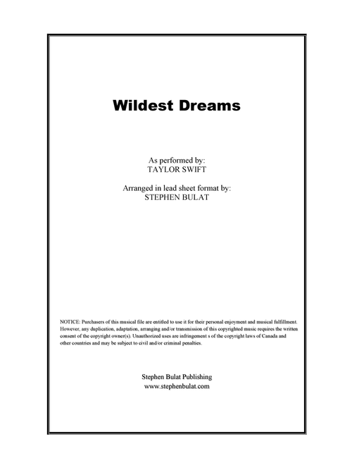 Wildest Dreams (Arr. Stephen Bulat) - Taylor Swift (Large Ensemble)