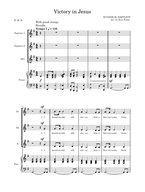 Victory in Jesus – Eugene Bartlett Victory in Jesus – SSA - Piano