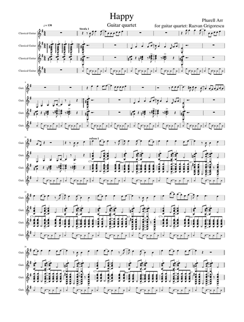 Happy (Pharell) - classical guitar quartet