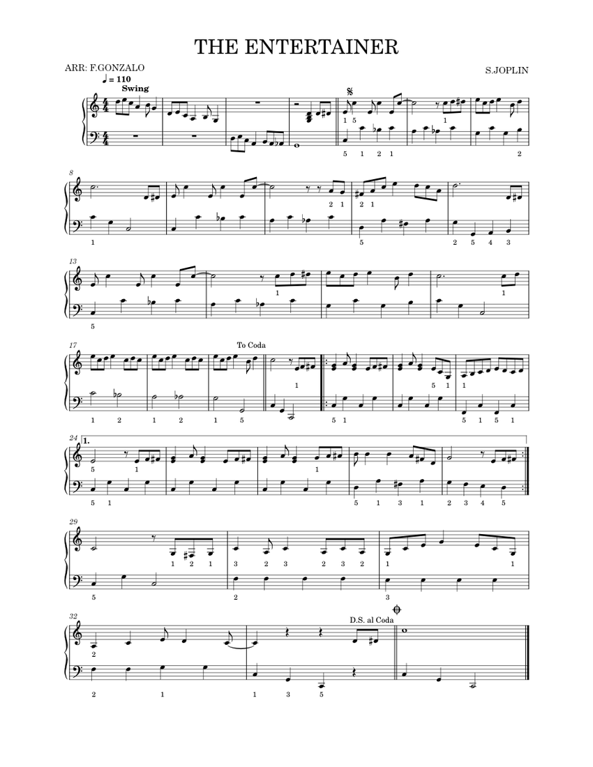 The entertainer – Scott Joplin Sheet Music for Piano (Solo) easy ...