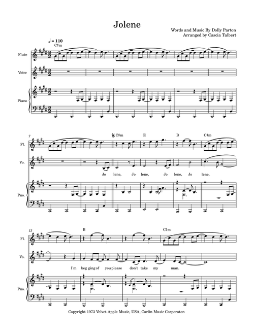 Jolene (Arr. Cascia Talbert) - Dolly Parton (Small Ensemble)