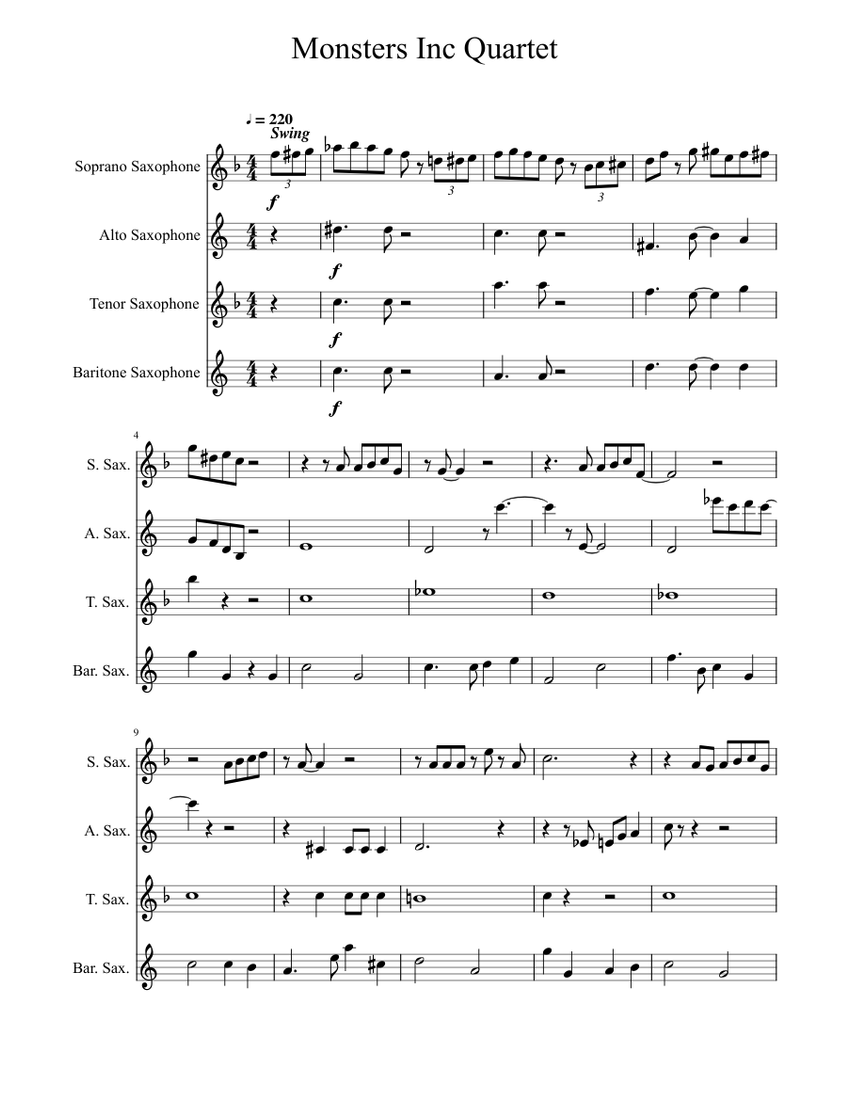 Monsters Inc 1 Sheet music for Saxophone alto, Saxophone tenor