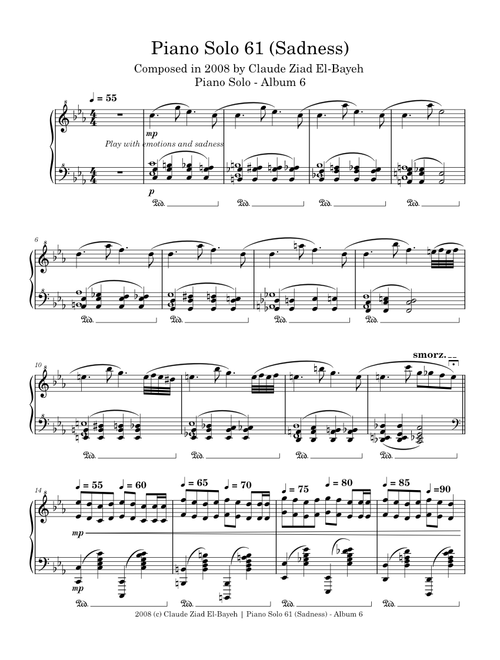 Piano Solo 61 (Sadness) - Claude Ziad El-Bayeh - Composed in 2008