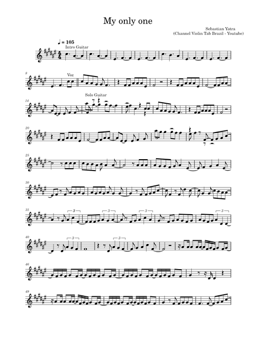 My Only one  Sebastián Yatra (Violin Tab Brazil - Youtube)