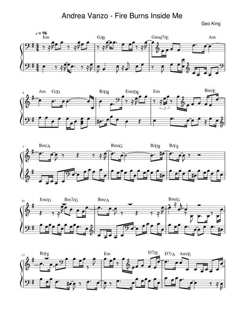 Fire Burns Inside Me (Arr. Gregory King) - Andrea Vanzo (Easy Piano)
