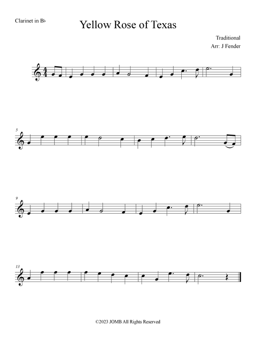 Yellow Rose of Texas (Arr. Jerremy Fender) - Traditional (Clarinet and Piano)