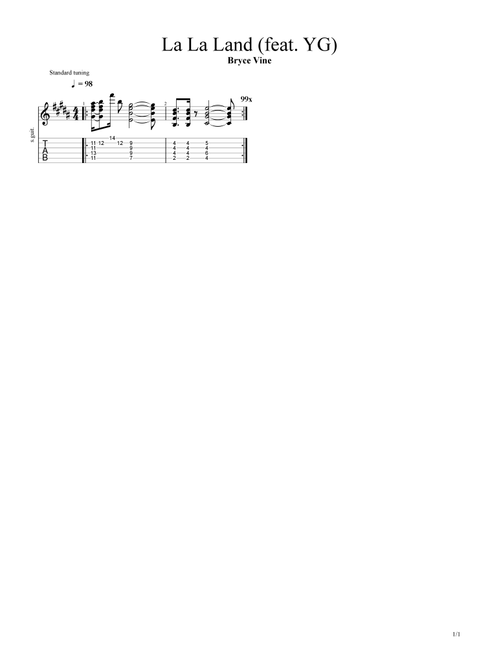 La La Land (Arr. Kishan Sripada) - Bryce Vine (Guitar Tab)