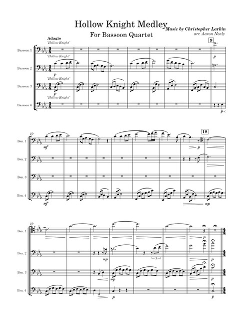 Hollow Knight Medley for Bassoon Quartet